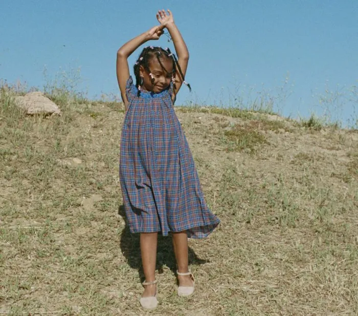 ARLO DRESS Azure French Plaid Shop DEN Kids