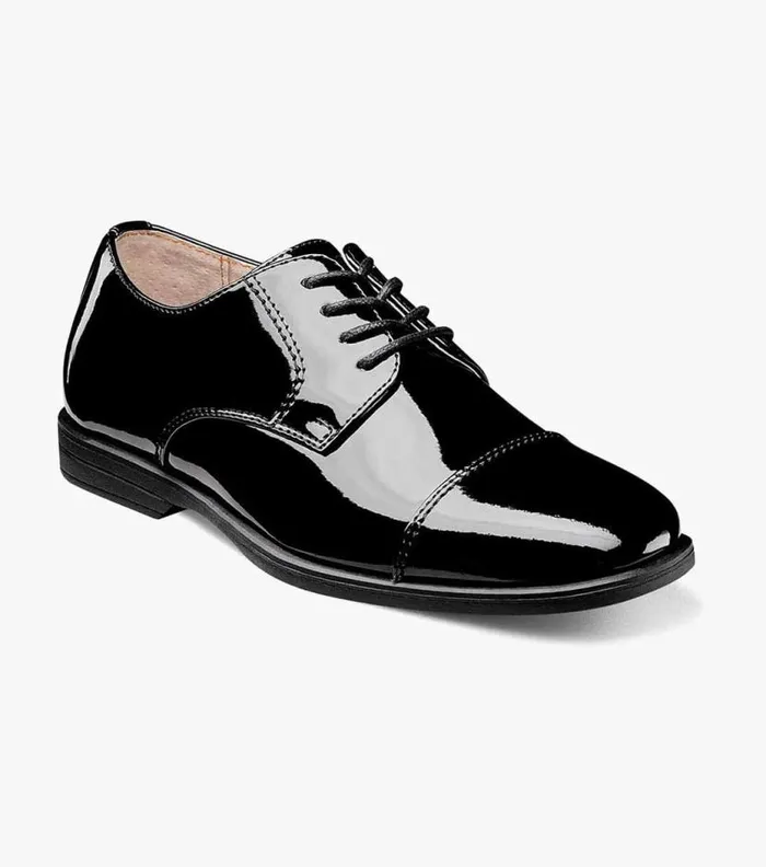 Florsheim Boys Cap Toe Oxford Black Patent Kids Kids Dress