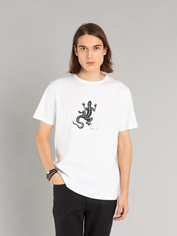 Agns B Artist039s Collection Men White Short Sleeves Coulos Lizard Tshirt
