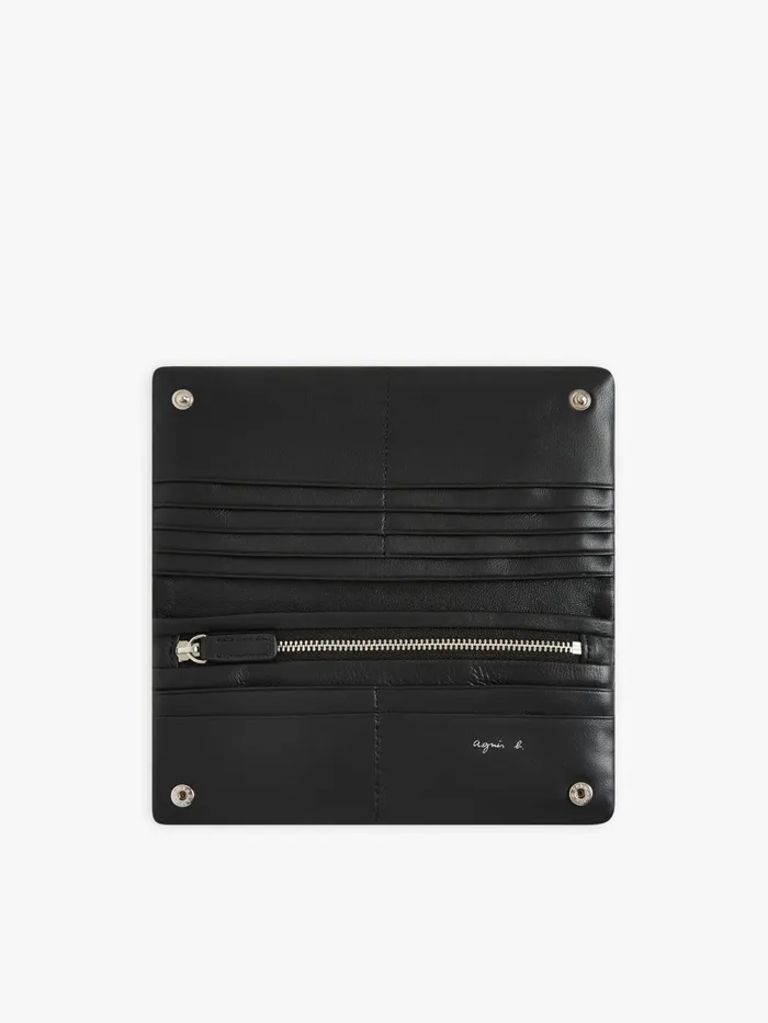 Agns B Bags Women Black Leather Long Snap Wallet