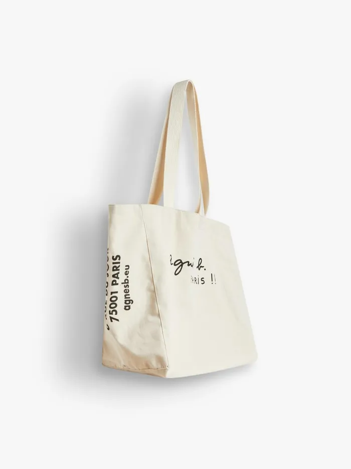 Agns B Bags WomenMen Ecru Cotton Tote Bag Screenprinted PARIS