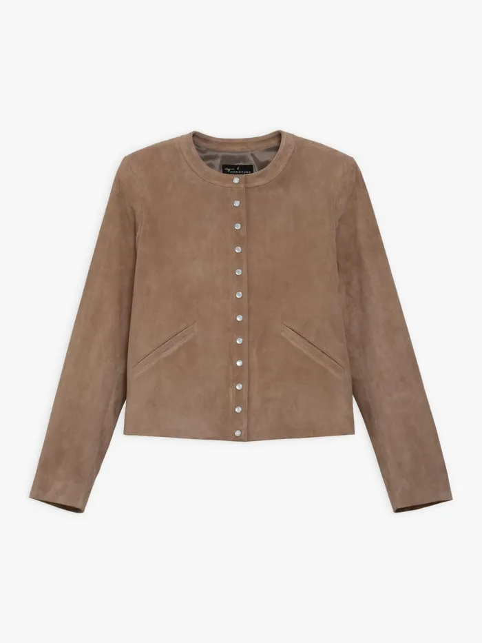 Agns B Cardigans Women Beige Cardigan In Stretch Lambskin Suede