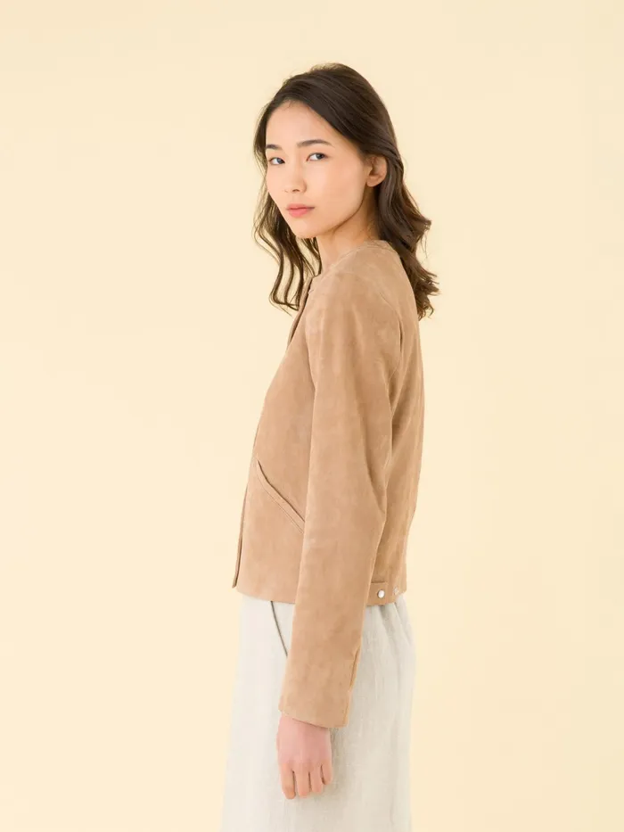 Agns B Cardigans Women Beige Cardigan In Stretch Lambskin Suede