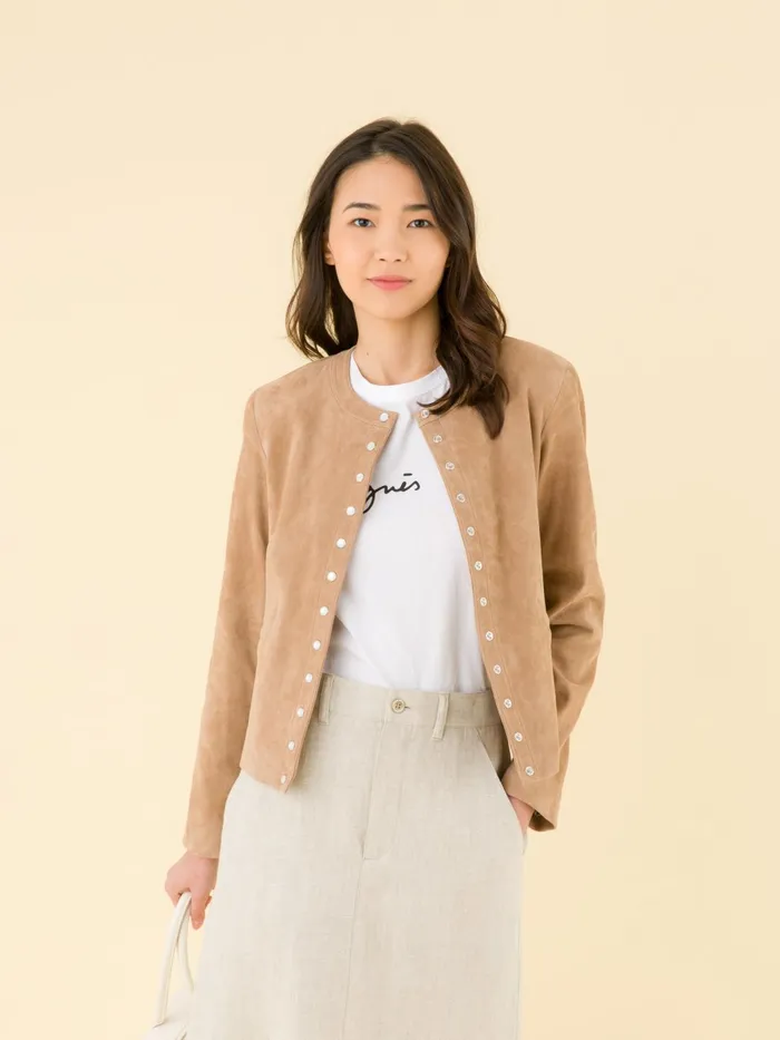 Agns B Cardigans Women Beige Cardigan In Stretch Lambskin Suede