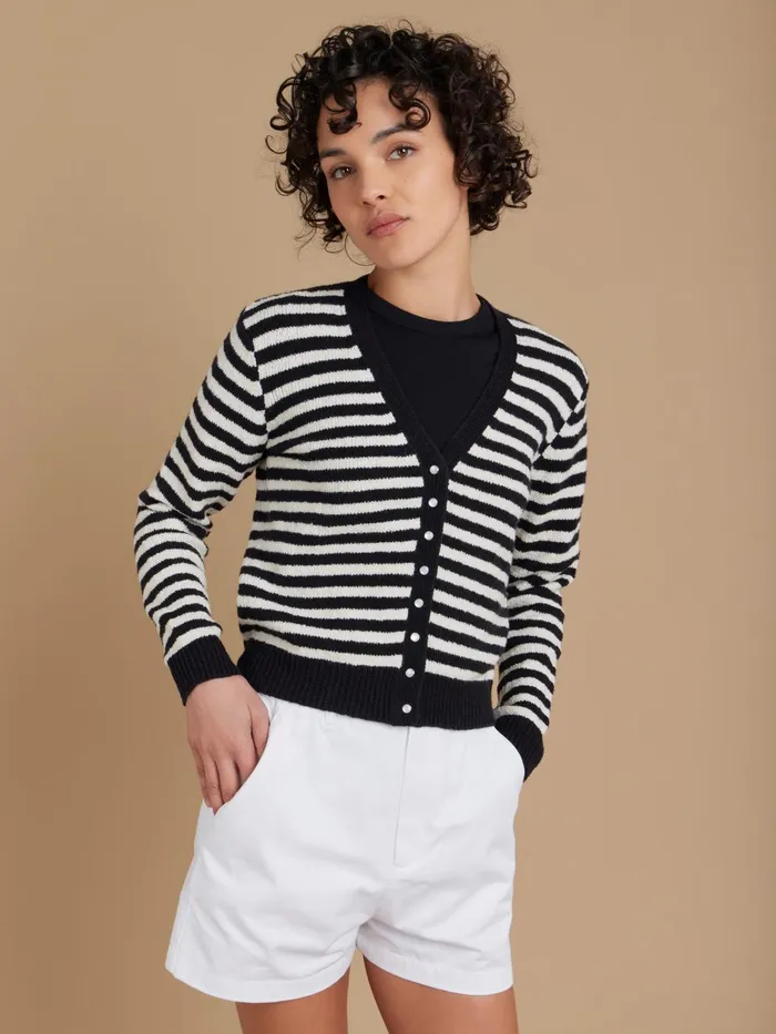 Agns B Cardigans Women Black Cotton Striped Diana Cardigan