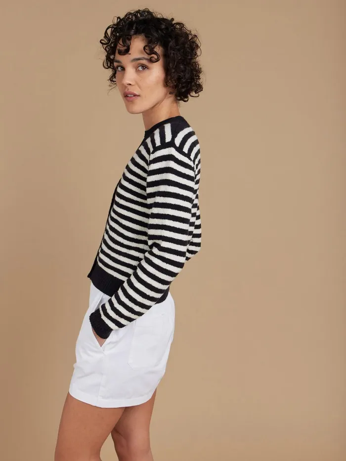 Agns B Cardigans Women Black Cotton Striped Diana Cardigan