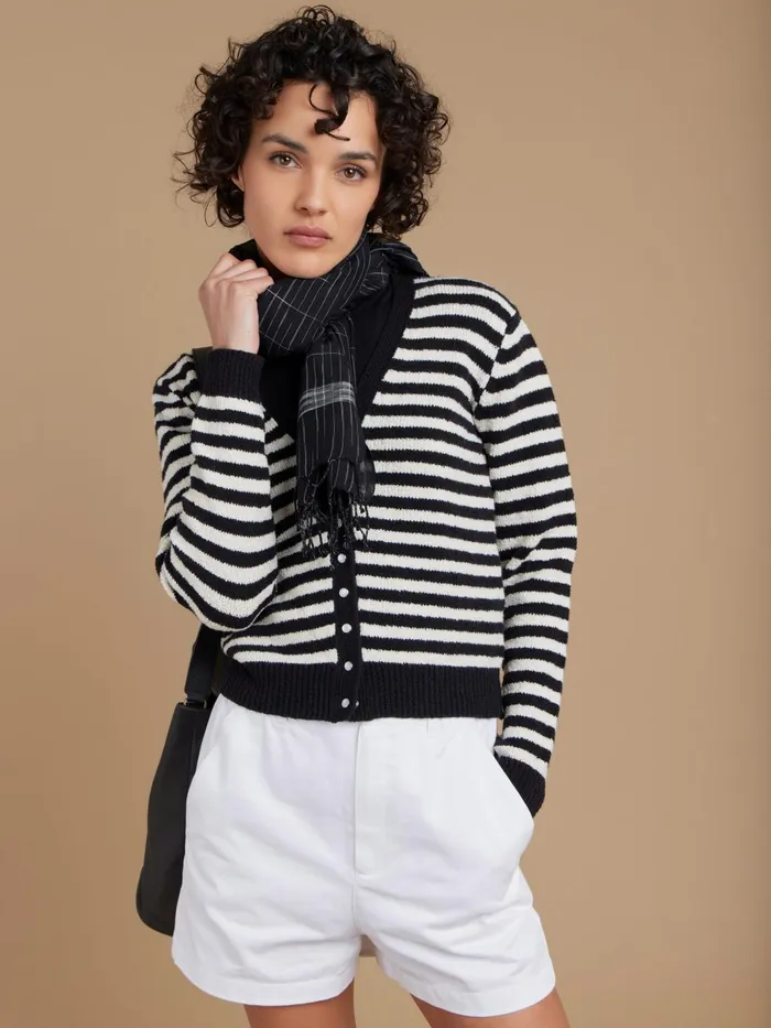 Agns B Cardigans Women Black Cotton Striped Diana Cardigan