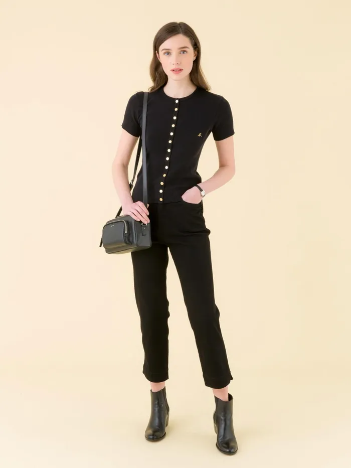 Agns B Cardigans Women Black Swing Shortsleeve Cotton Snap Cardigan