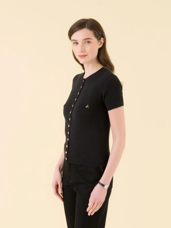 Agns B Cardigans Women Black Swing Shortsleeve Cotton Snap Cardigan