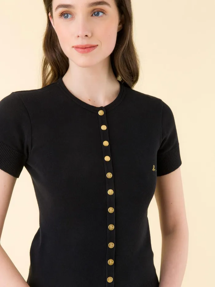 Agns B Cardigans Women Black Swing Shortsleeve Cotton Snap Cardigan