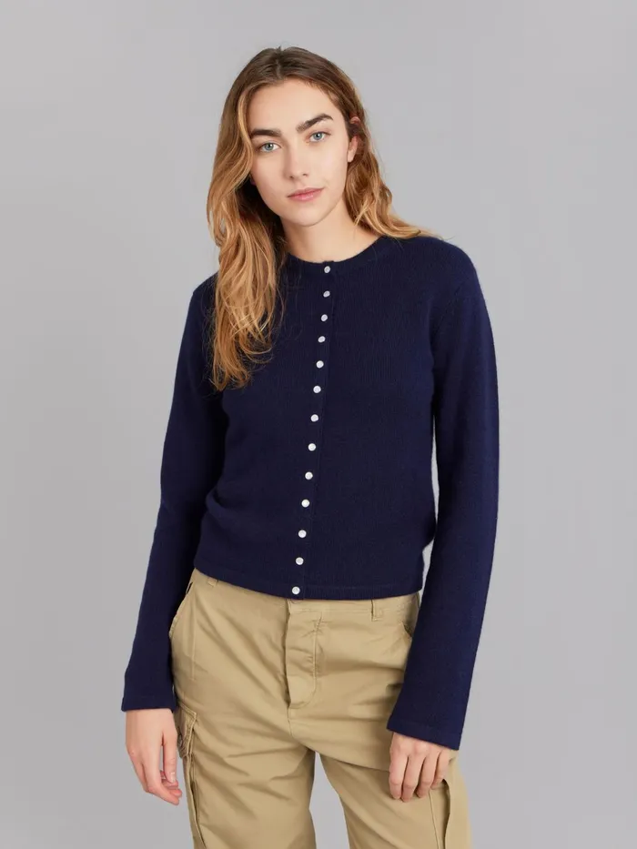 Agns B Cardigans Women Dark Blue 12 Ans Snap Cardigan In Cashmere