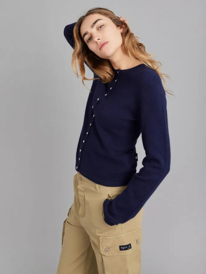 Agns B Cardigans Women Dark Blue 12 Ans Snap Cardigan In Cashmere