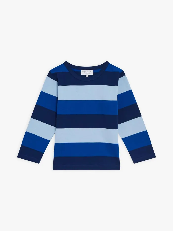 Agns B Clothing Children Blue Coulos Tshirt In Striped Cotton Jersey