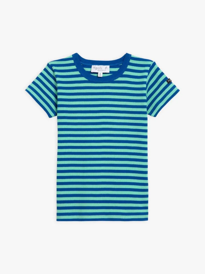 Agns B Clothing Children Green And Blue Cotton Ribbed 88 Striped New Boogie Tshirt Agns B Clothing Children Green And Blue Cotton Ribbed 88 Striped New Boogie Tshirt