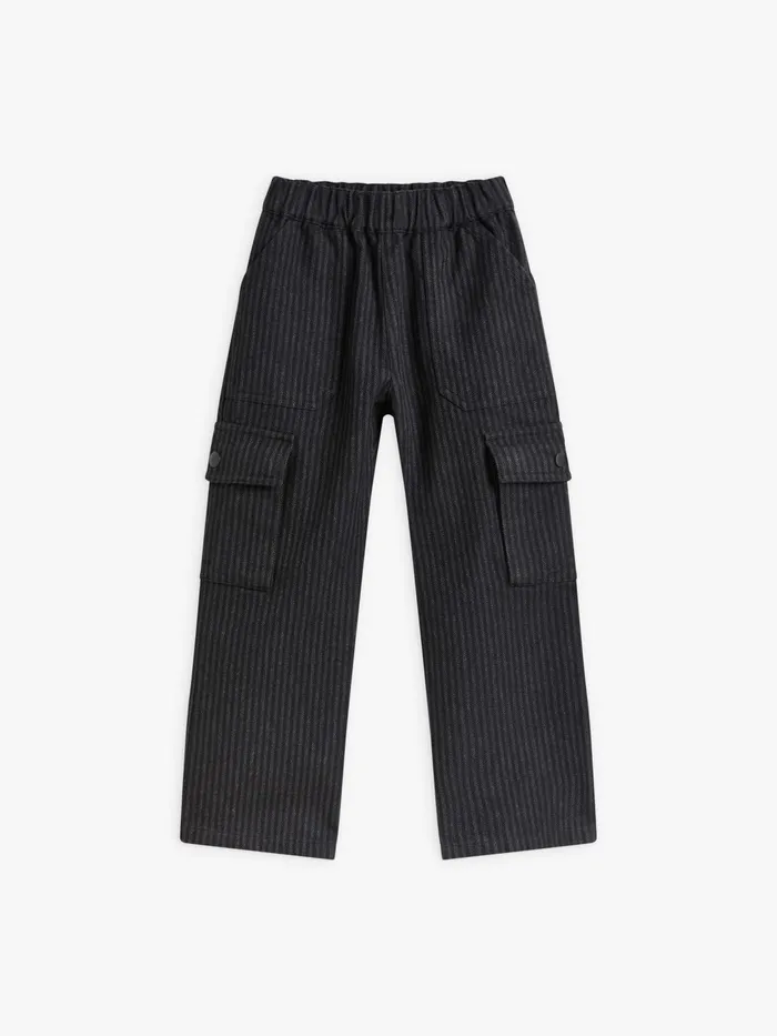 Agns B Clothing Children Grey Treillis Trousers In Striped Cotton