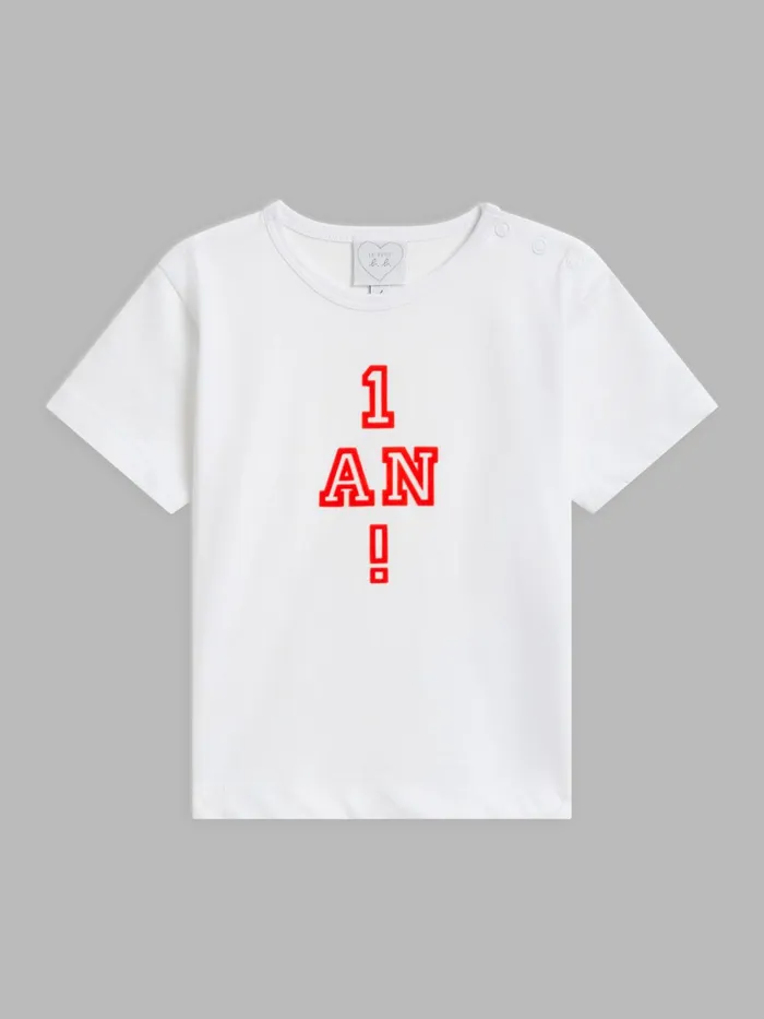 Agns B Clothing Children White Cotton Jersey 034Anniversaire034 Screenprinted Tshirt Agns B Clothing Children White Cotton Jersey 034Anniversaire034 Screenprinted Tshirt