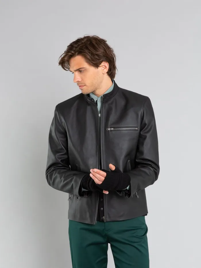 Agns B Jackets and Coats Men Black Leather Jacket Elvis