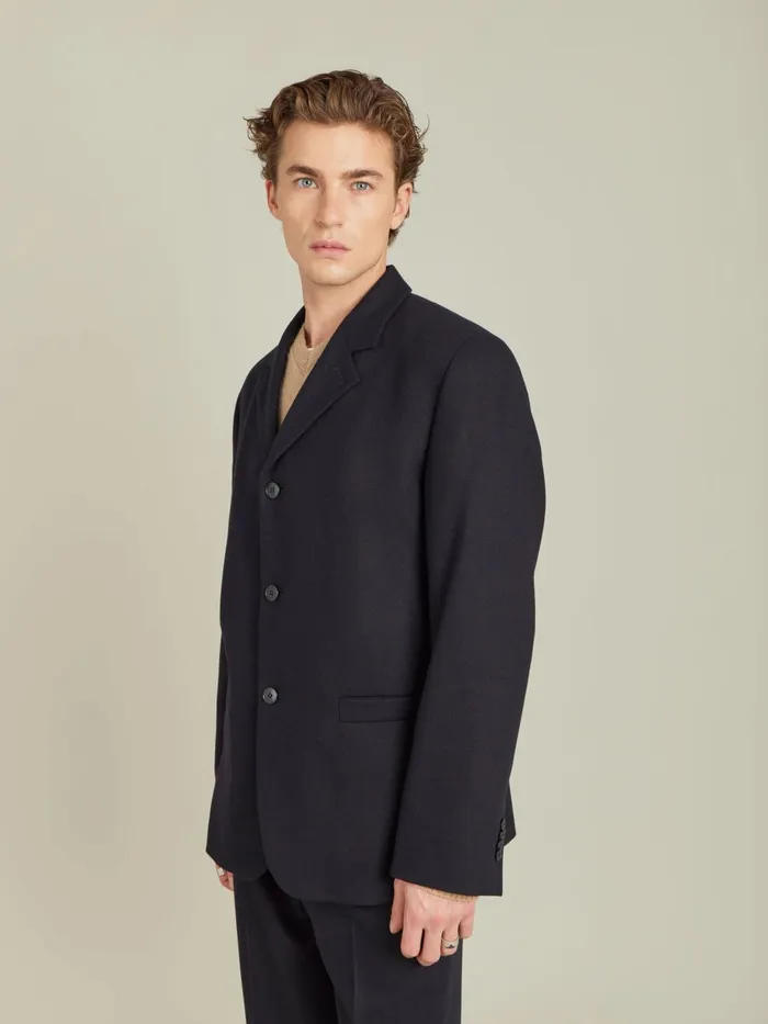 Agns B Jackets and Coats Men Black Wool Gabardine Jacket