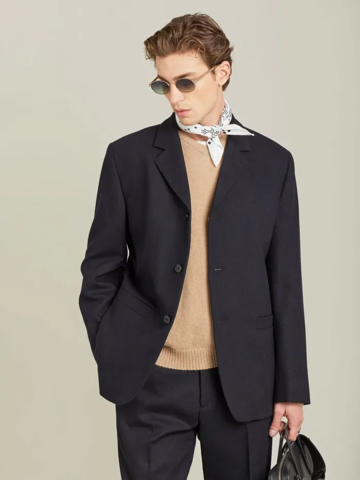 Agns B Jackets and Coats Men Black Wool Gabardine Jacket