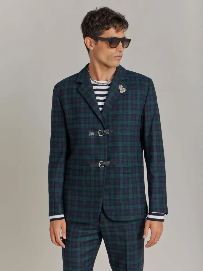 Agns B Jackets and Coats Men Green Wool Checked Jacket