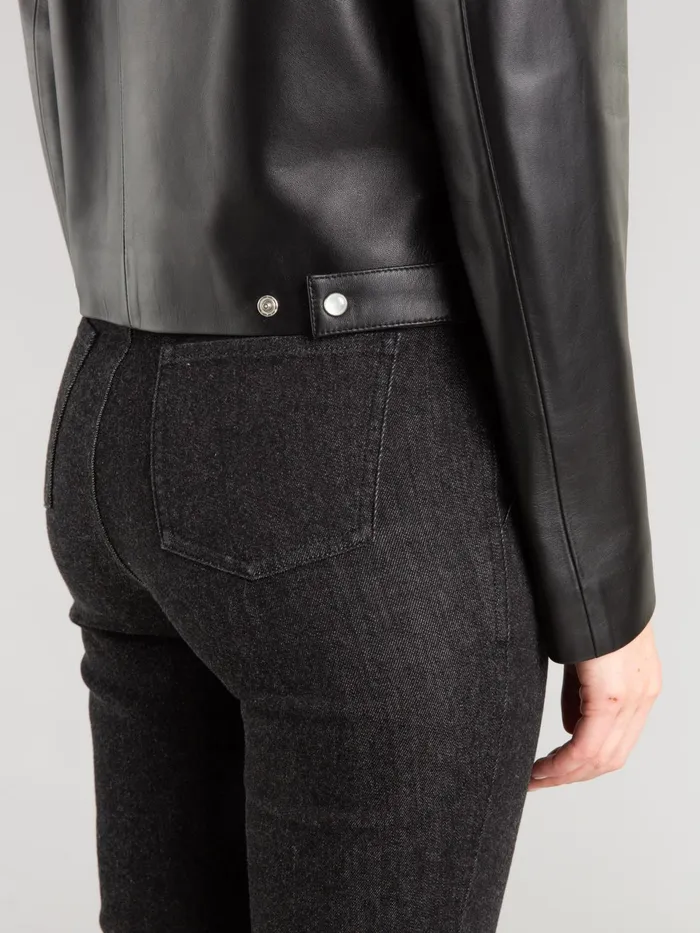 Agns B Jumpers Women Longsleeved Cardigan With Press Studs In Black Lambskin Leather