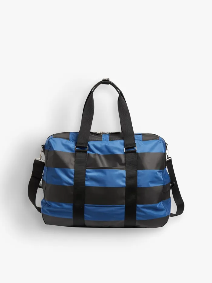 Agns B Large Bags and Totes Women Blue Striped Boston Travel Bag