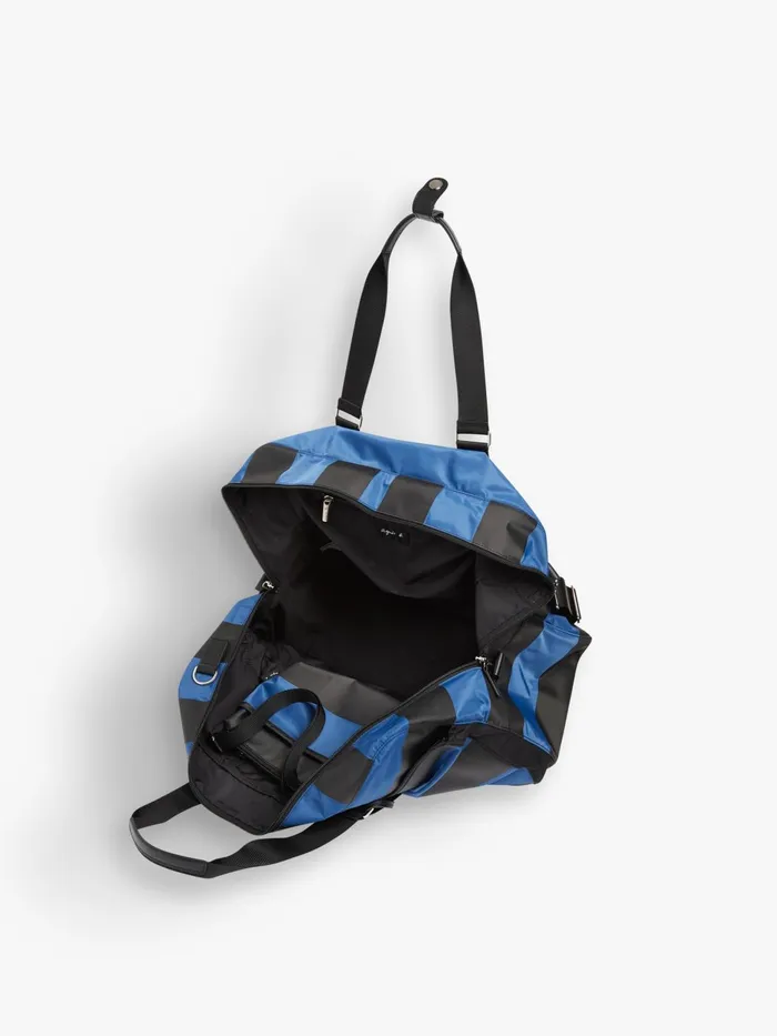 Agns B Large Bags and Totes Women Blue Striped Boston Travel Bag