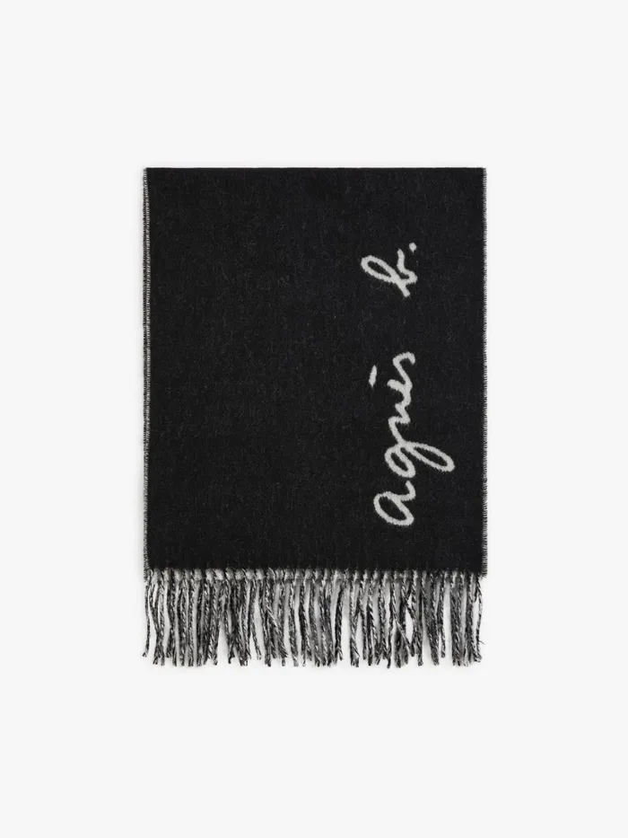 Agns B Scarves Men Black Wool Flche Scarf