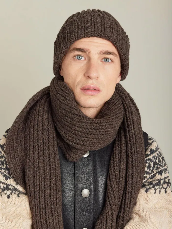 Agns B Scarves Men Brown Wool Scott Scarf