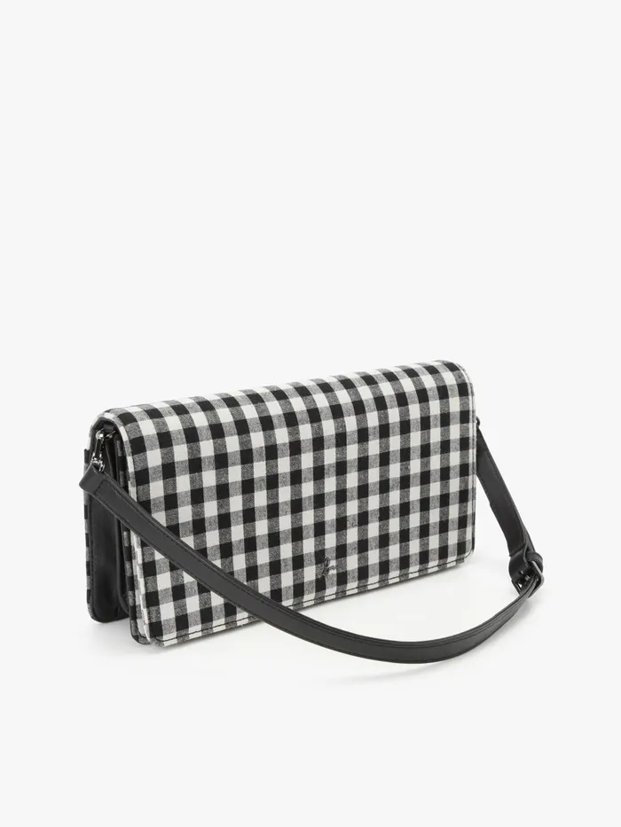 Agns B Shoulder Bags Women Black Cotton Gingham Print Clutch