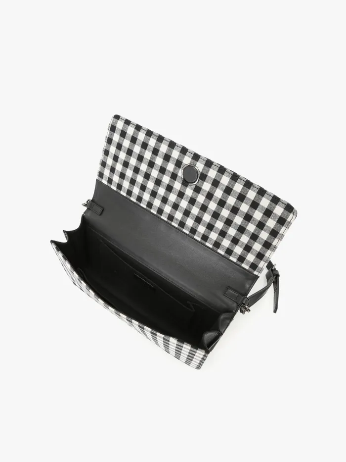 Agns B Shoulder Bags Women Black Cotton Gingham Print Clutch