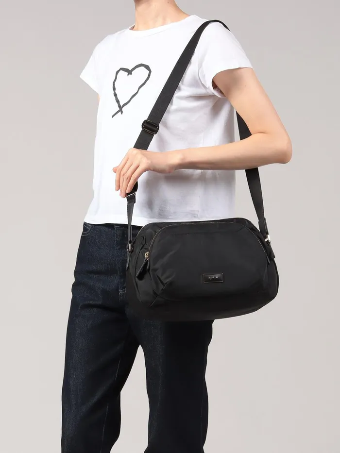Agns B Shoulder Bags Women Black Nylon Zipped Shoulder Bag