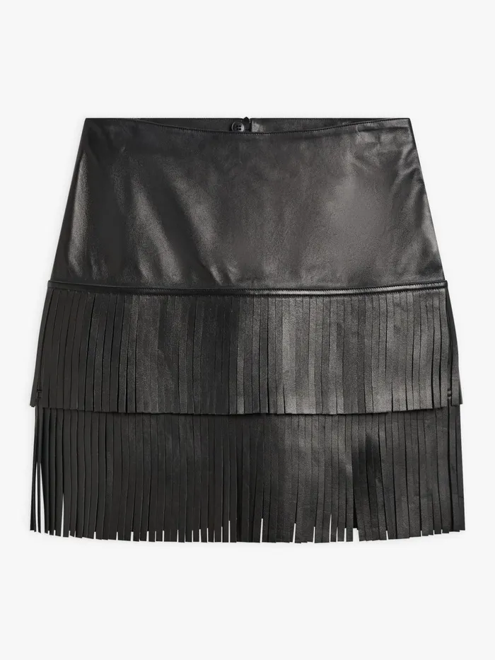 Agns B Skirts and Shorts Women Black Leather Frange Skirt