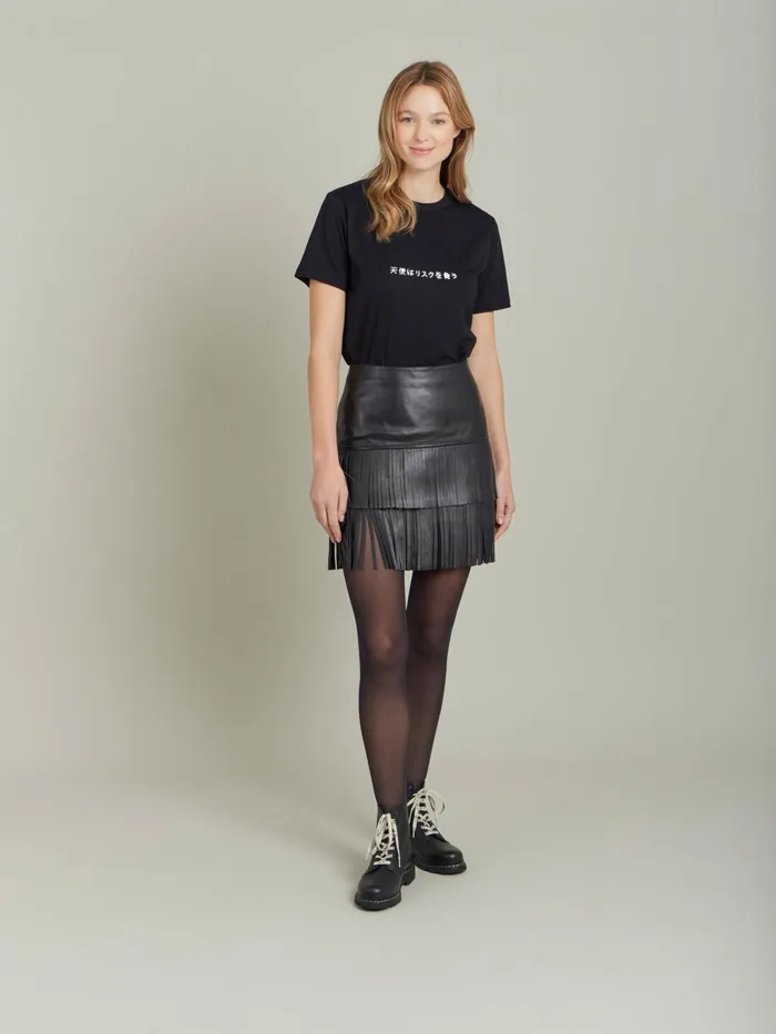 Agns B Skirts and Shorts Women Black Leather Frange Skirt