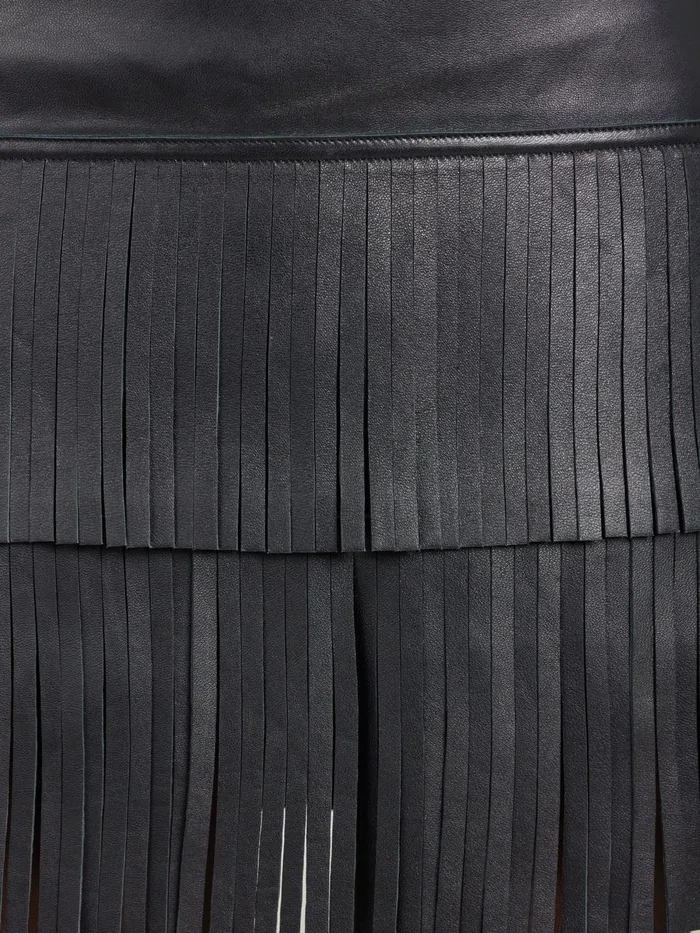 Agns B Skirts and Shorts Women Black Leather Frange Skirt