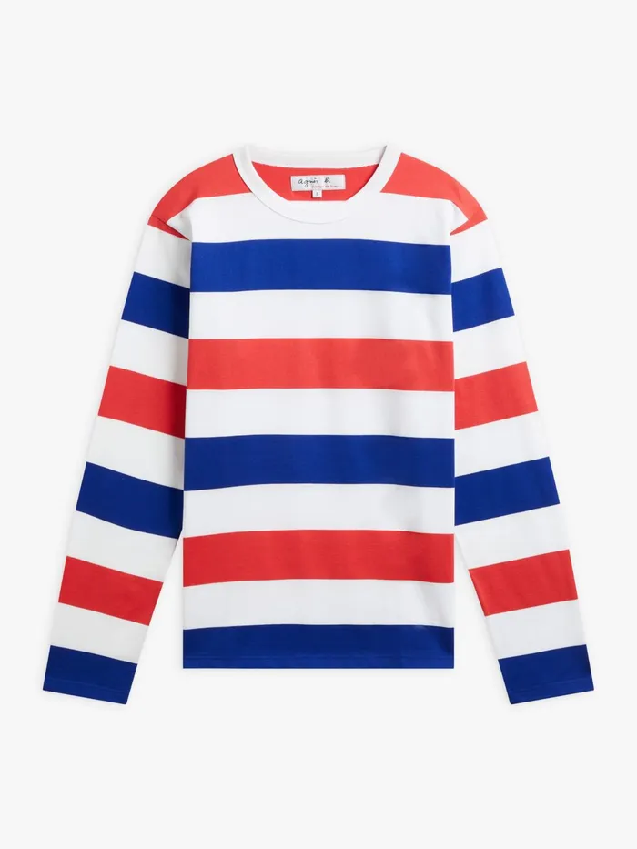 Agns B Tshirts and Polo Shirts Men Blue White And Red New Coulos Striped Cotton Jersey Tshirt Agns B Tshirts and Polo Shirts Men Blue White And Red New Coulos Striped Cotton Jersey Tshirt