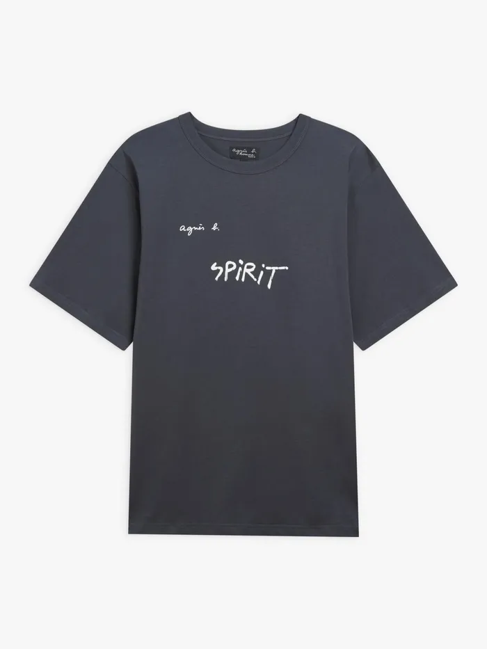 Agns B Tshirts and Polo Shirts Men Grey Mark Cotton Jersey Tshirt With 034Spirit034 Screenprint Agns B Tshirts and Polo Shirts Men Grey Mark Cotton Jersey Tshirt With 034Spirit034 Screenprint