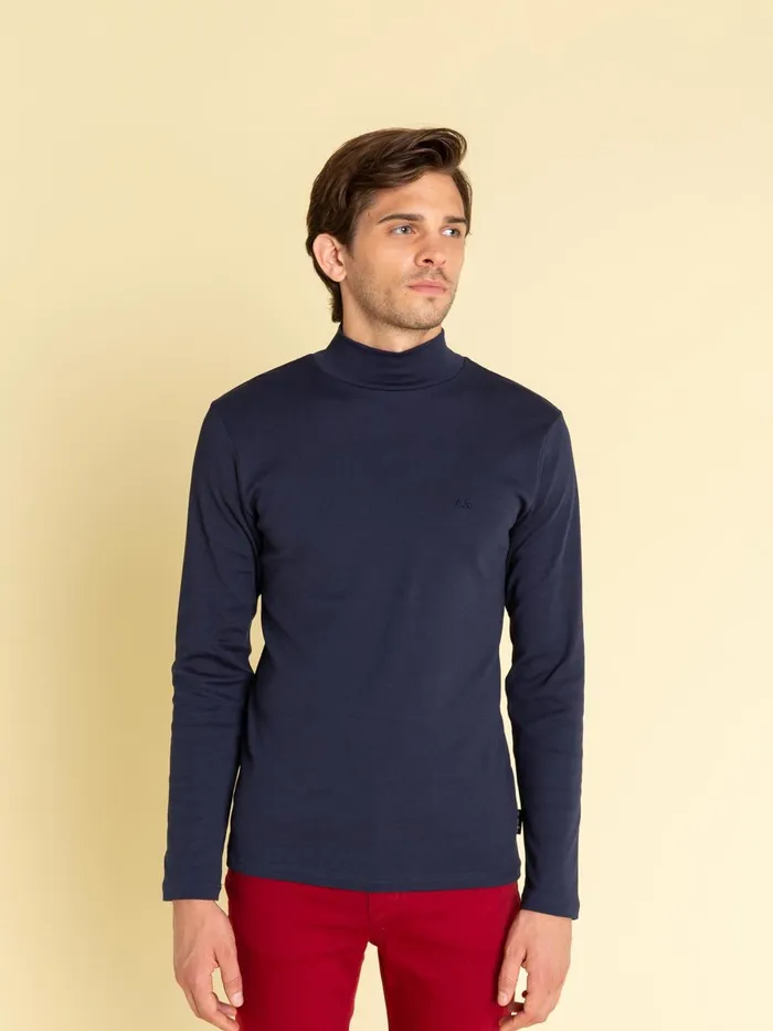 Agns B Tshirts and Polo Shirts Men Navy Blue High Collar Panama Tshirt