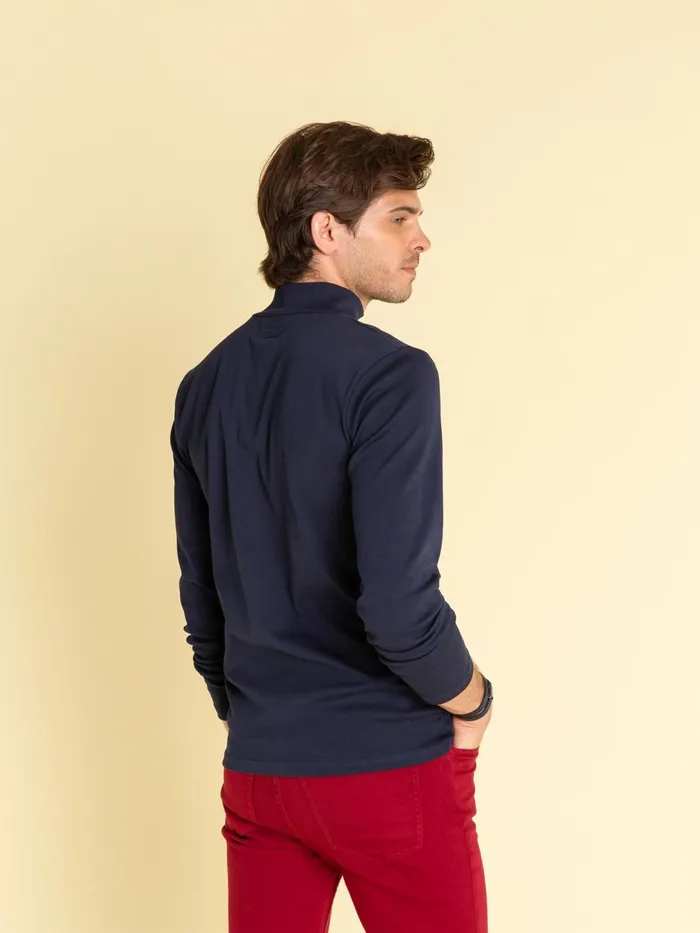 Agns B Tshirts and Polo Shirts Men Navy Blue High Collar Panama Tshirt