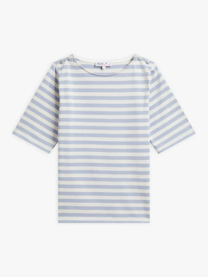 Agns B Tshirts and Tank Tops Women Blue And White Cotton Striped Cancale Tshirt