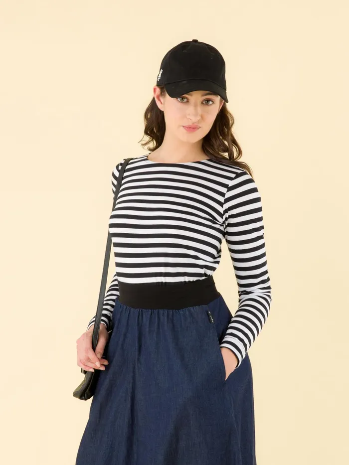 Agns B Tshirts and Tank Tops Women White And Black Striped Knox Ultra Tshirt