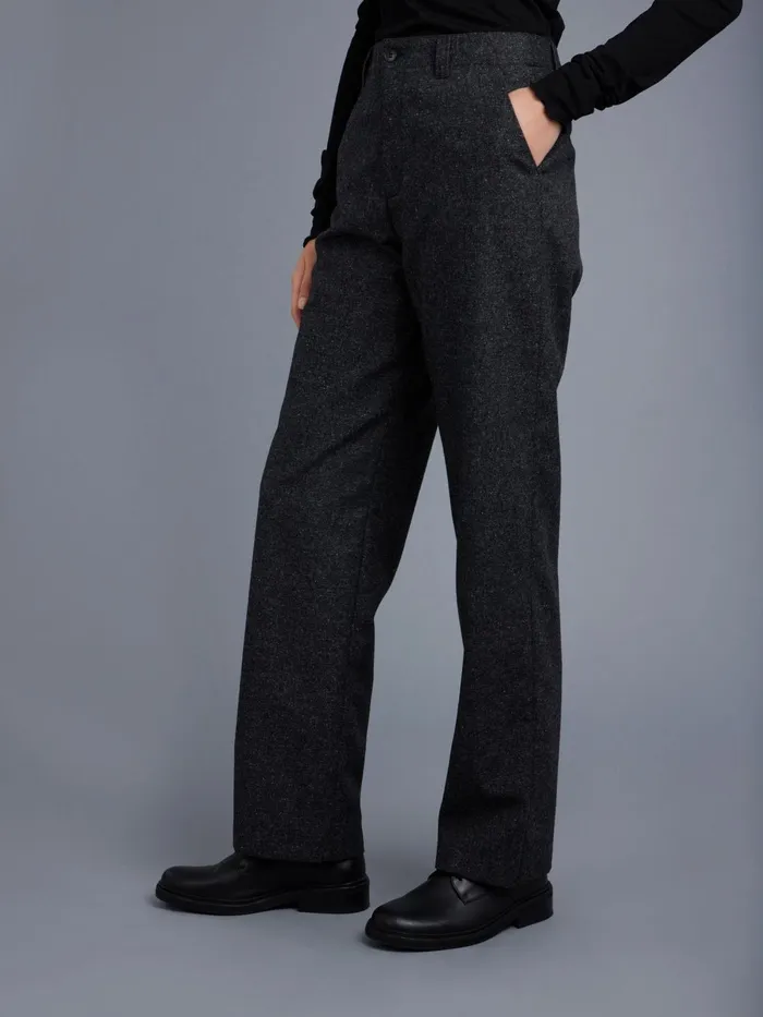 Agns B Trousers and Jeans Women Grey Woollen Tweed Highwaisted Trousers