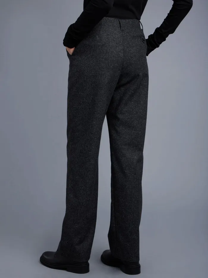 Agns B Trousers and Jeans Women Grey Woollen Tweed Highwaisted Trousers