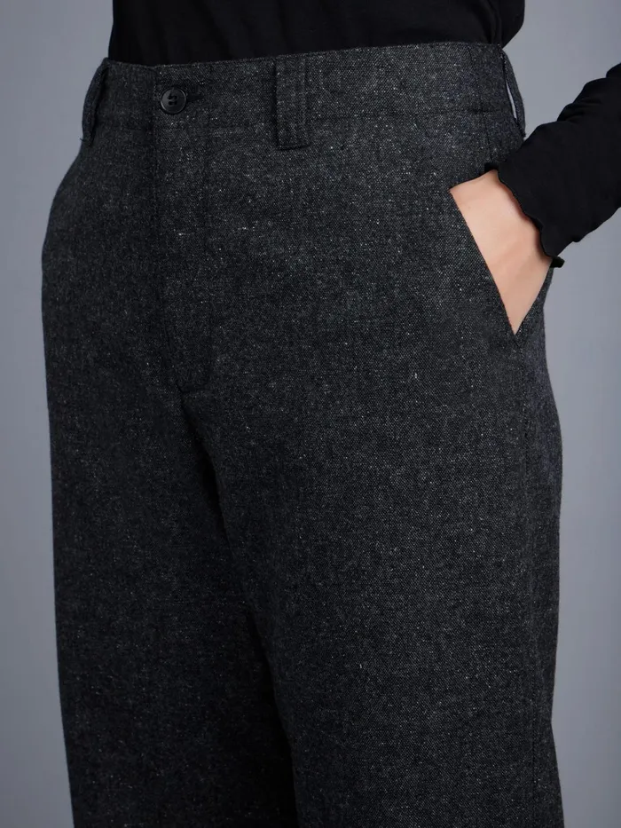 Agns B Trousers and Jeans Women Grey Woollen Tweed Highwaisted Trousers