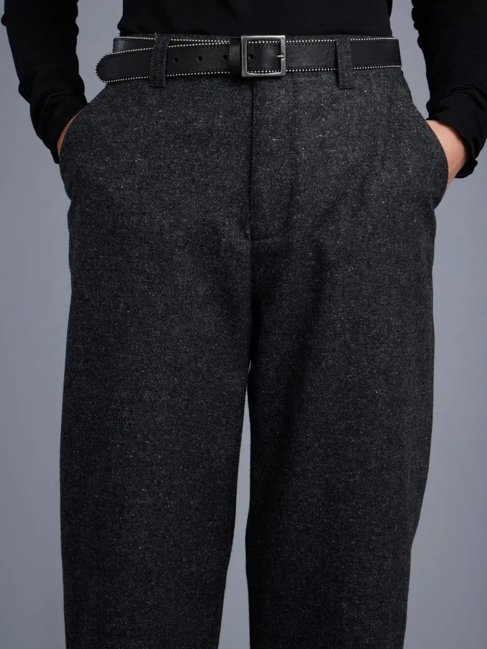 Agns B Trousers and Jeans Women Grey Woollen Tweed Highwaisted Trousers