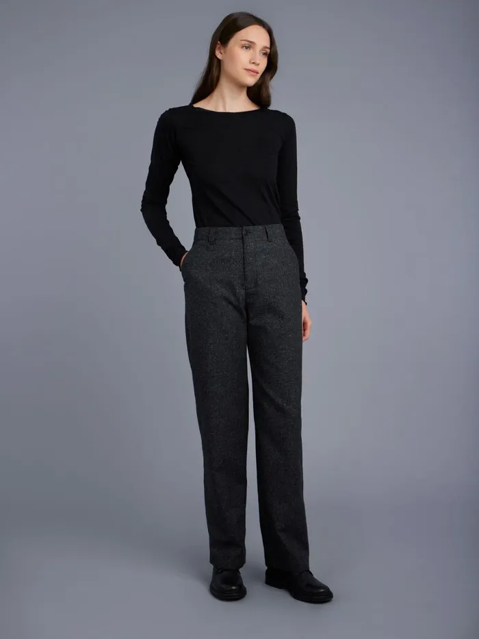 Agns B Trousers and Jeans Women Grey Woollen Tweed Highwaisted Trousers