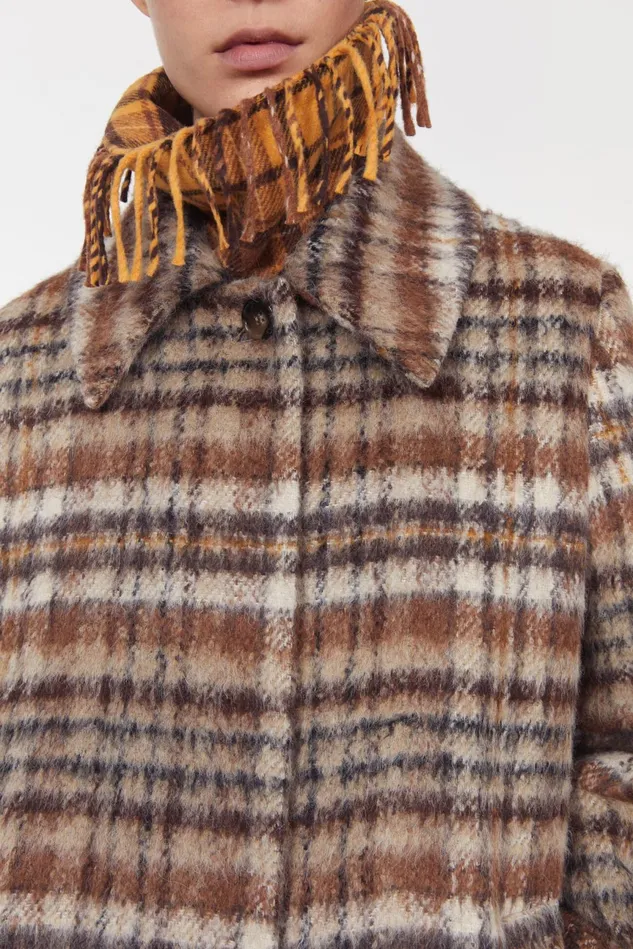 Aida Brushed Check Coat Brown Women Rodebjer Outerwear