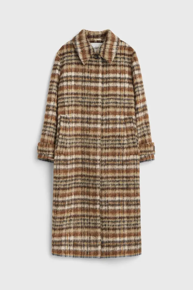 Aida Brushed Check Coat Brown Women Rodebjer Outerwear