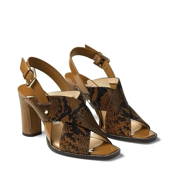Aix 85 Cuoio Snake Printed Leather And Patent Strap Sandals Cuoiocuoio Women JIMMY CHOO Sandals