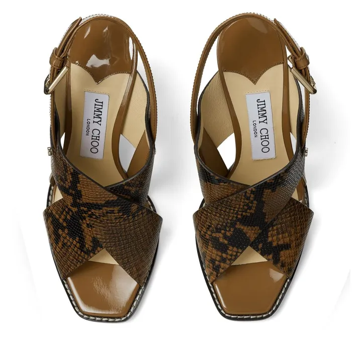 Aix 85 Cuoio Snake Printed Leather And Patent Strap Sandals Cuoiocuoio Women JIMMY CHOO Sandals